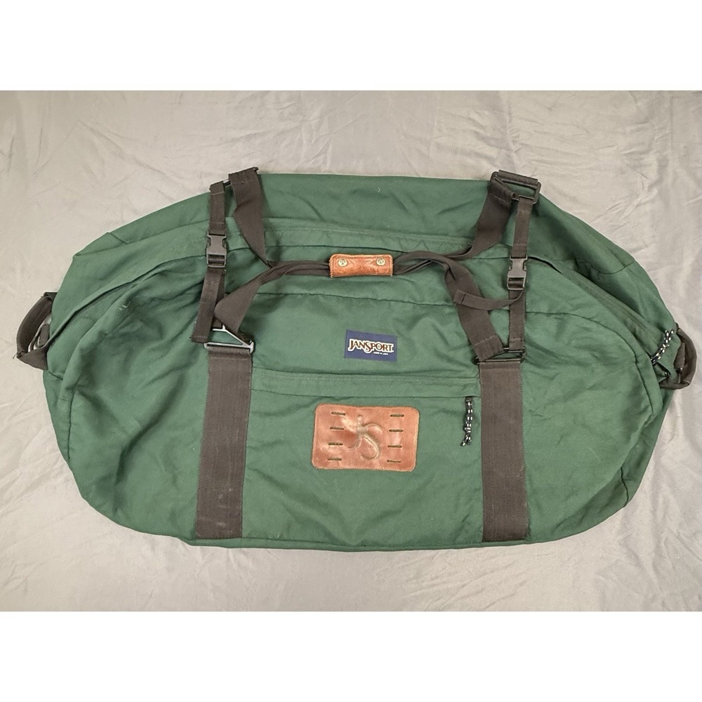 Vintage Jansport Duffel Bag XL Green 34x18 Overnight Weekender VTG 90s